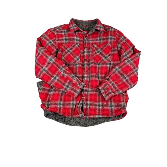 Coleman Red Plaid Flannel Sherpa Lined Shirt Jacket Medium Outdoor Company Mens - Picture 1 of 8